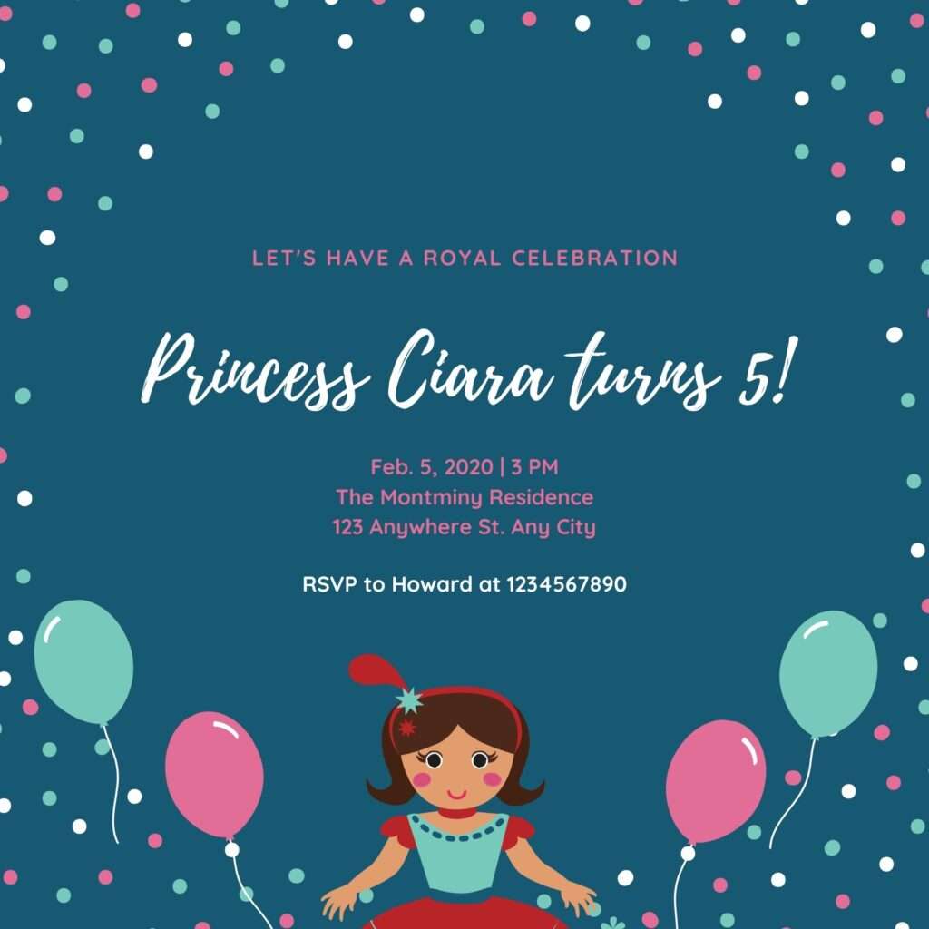 Blue Pink Illustrated Girl Princess Invitation instore activations, family days, carnivals and birthdays